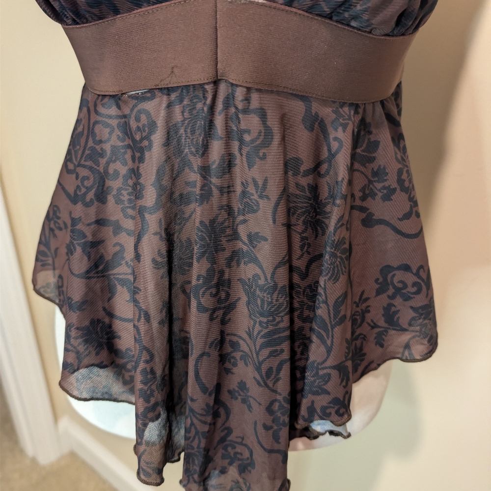 Romwe Hippie Brown Floral Asymmetrical Hanky Hem Cami Top - Picture 4 of 11
